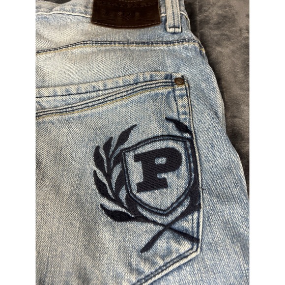 Vtg Phat Farm Shorts Mens 34 Wide Leg Baggy Jean Blue Denim Long Embroidered Y2K - Picture 11 of 13